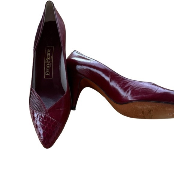 PRICE DROP 🔥🔥Vintage 1970's Evan Picone Maroon Pumps Snakeskin‎  | size 9.5 SS - Picture 6 of 11